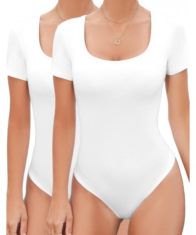 Bodysuit for Women Scoop Neck Sleeveless Soft Comfortable Basic Tank Tops A-short Sleevee White 2 Pack $10.59 Bodysuits