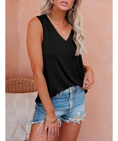 Womens V Neck Casual Tank Tops Loose Fit Sleeveless Summer Tops Shirts Blouses A-black $15.59 Tanks