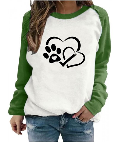 Dog Paw Graphic Sweatshirts for Women Love Heart Graphic Fleece Pullover Oversized Classic Pet Lover Tops Green $9.84 Hoodies...