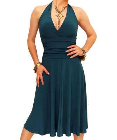 Women's Knee Length Halter Neck Dress Teal $36.90 Dresses