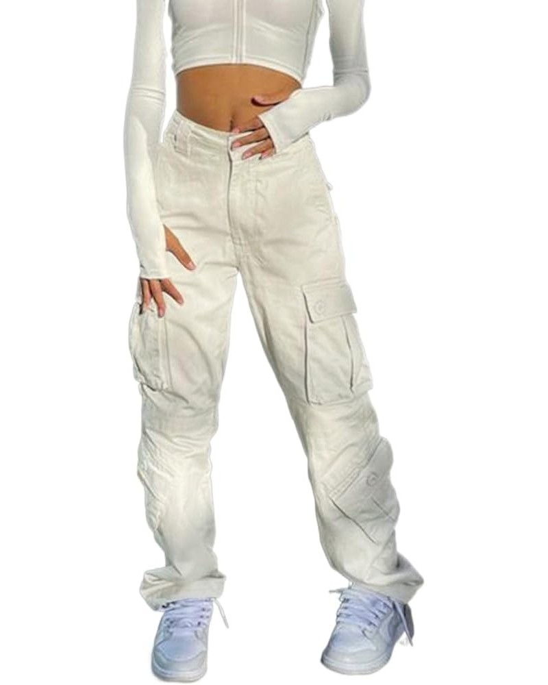 Women Cargo Baggy Pants Low Waist Wide Leg Flare Trousers Y2K Low Rise Bell Bottom Straight Casual Vintage Jeans Z-white $18....