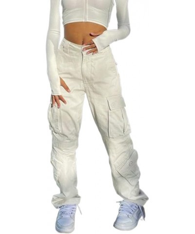 Women Cargo Baggy Pants Low Waist Wide Leg Flare Trousers Y2K Low Rise Bell Bottom Straight Casual Vintage Jeans Z-white $18....