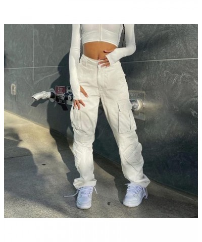 Women Cargo Baggy Pants Low Waist Wide Leg Flare Trousers Y2K Low Rise Bell Bottom Straight Casual Vintage Jeans Z-white $18....