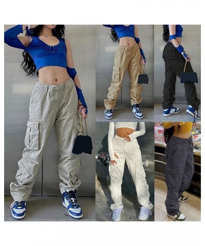 Women Cargo Baggy Pants Low Waist Wide Leg Flare Trousers Y2K Low Rise Bell Bottom Straight Casual Vintage Jeans Z-white $18....