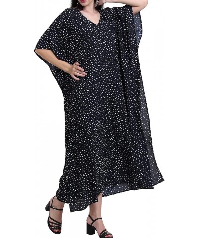 Womens Turkish Kaftan Kimono Maxi Dress Caftan Beach Swimsuit Cover up Loungewear Navy Polka Dot Long $11.74 Swimsuits