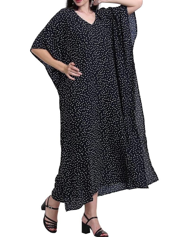 Womens Turkish Kaftan Kimono Maxi Dress Caftan Beach Swimsuit Cover up Loungewear Navy Polka Dot Long $11.74 Swimsuits