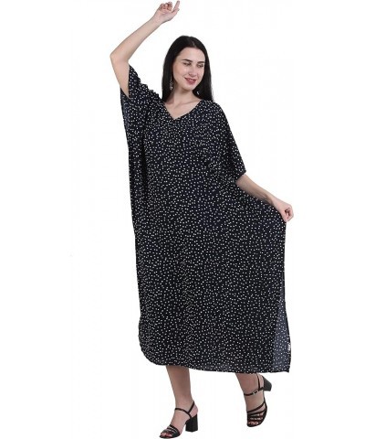 Womens Turkish Kaftan Kimono Maxi Dress Caftan Beach Swimsuit Cover up Loungewear Navy Polka Dot Long $11.74 Swimsuits