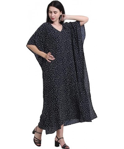 Womens Turkish Kaftan Kimono Maxi Dress Caftan Beach Swimsuit Cover up Loungewear Navy Polka Dot Long $11.74 Swimsuits