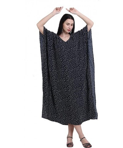 Womens Turkish Kaftan Kimono Maxi Dress Caftan Beach Swimsuit Cover up Loungewear Navy Polka Dot Long $11.74 Swimsuits