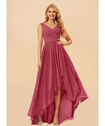 Maxi High Low Long Bridesmaid Dresses Chiffon Ruched Empire Waist Summer Spaghetti Strap Slit Flowy Evening Gowns Light Dusty...