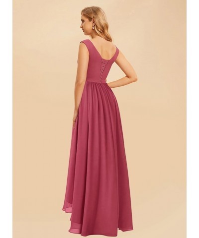 Maxi High Low Long Bridesmaid Dresses Chiffon Ruched Empire Waist Summer Spaghetti Strap Slit Flowy Evening Gowns Light Dusty...