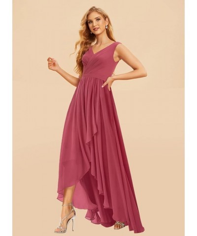 Maxi High Low Long Bridesmaid Dresses Chiffon Ruched Empire Waist Summer Spaghetti Strap Slit Flowy Evening Gowns Light Dusty...