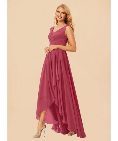 Maxi High Low Long Bridesmaid Dresses Chiffon Ruched Empire Waist Summer Spaghetti Strap Slit Flowy Evening Gowns Light Dusty...