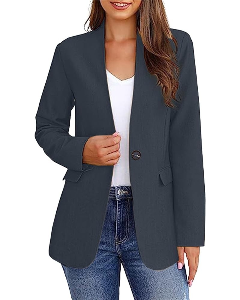 Women's Blazer Bussiness Casual Blazers Long Sleeve Button Down Blazer Jacket Solid Lapel Suite Jacket with Pockets B-dark Bl...