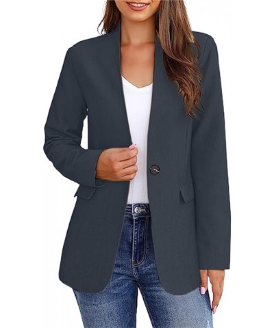 Women's Blazer Bussiness Casual Blazers Long Sleeve Button Down Blazer Jacket Solid Lapel Suite Jacket with Pockets B-dark Bl...