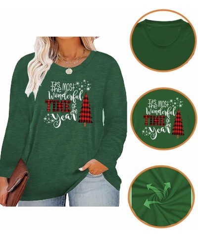 Plus Size Women T-Shirt Christmas Candy Snowman Gift Funny Casual Long Sleeve Graphic Cute Tee Tops Green-6 $12.88 Tops