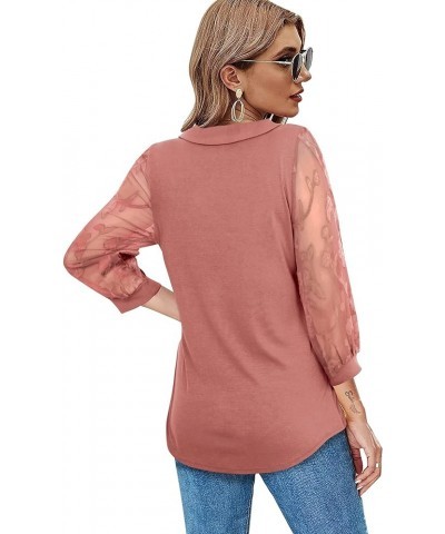 Womens Lantern 3/4 Sleeve Blouse Casual Loose Collared V Neck Tunic Tops Carmine $9.63 Tops