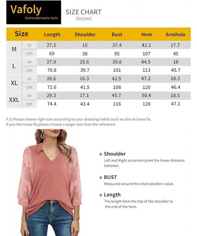 Womens Lantern 3/4 Sleeve Blouse Casual Loose Collared V Neck Tunic Tops Carmine $9.63 Tops