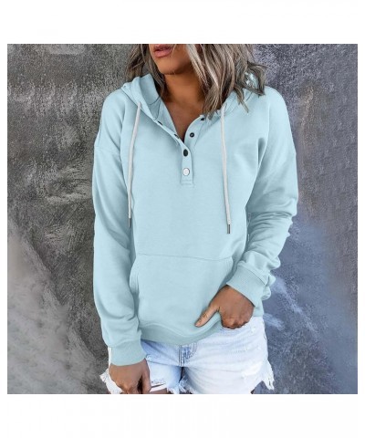 Womens Sweatshirt Fall 2023 Casual Snap Button Drawstring Hoodies Fleece Pullover Long Sleeve Tops Lightweight Pocket A16 Lig...