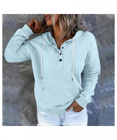 Womens Sweatshirt Fall 2023 Casual Snap Button Drawstring Hoodies Fleece Pullover Long Sleeve Tops Lightweight Pocket A16 Lig...