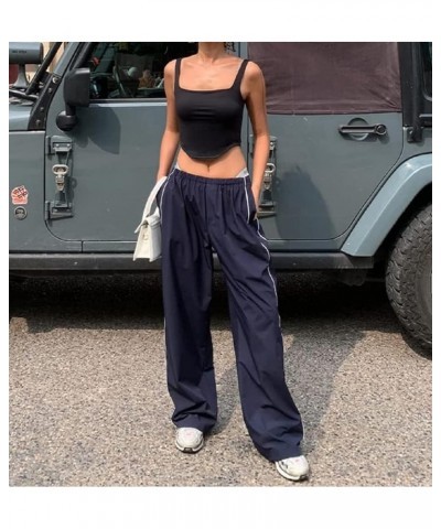 Women Y2k Baggy Low Waist Sweatpants Wide Leg Straight Drawstring Joggers Pants Punk Long Trousers Streetwear N1-navy Blue $9...