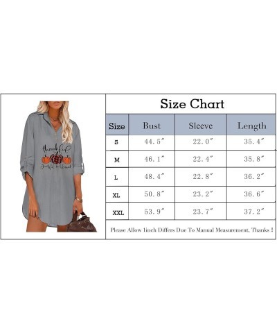 Grateful Thankful Blessed Shirt Women Thanksgiving Fall Button Down Long Sleeve Blouse Cotton Collared Shirt Dress Grey $15.8...