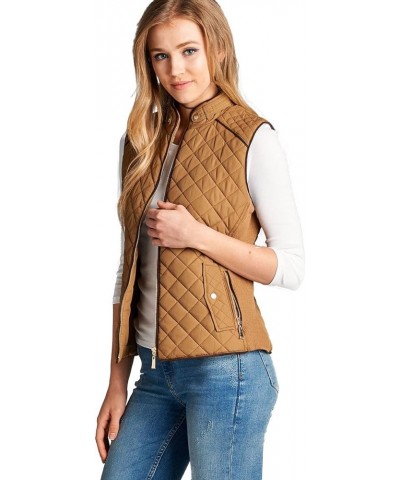 Padding Jacket Vest/Piping Details/Lined Quilted/Zip Up Puffer 018-new Camel $20.50 Vests