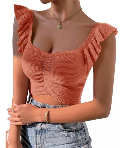 Womens Sleeveless Halter Crop Top Knit Sweater Vest Ribbed Camisole Tank Tops Orange $6.50 Sweaters