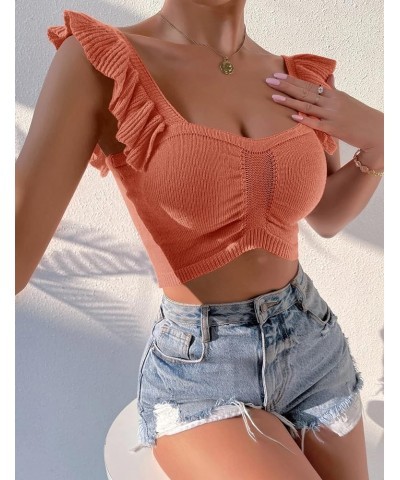 Womens Sleeveless Halter Crop Top Knit Sweater Vest Ribbed Camisole Tank Tops Orange $6.50 Sweaters