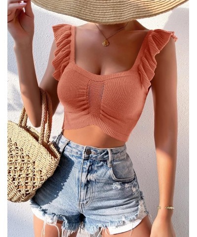 Womens Sleeveless Halter Crop Top Knit Sweater Vest Ribbed Camisole Tank Tops Orange $6.50 Sweaters