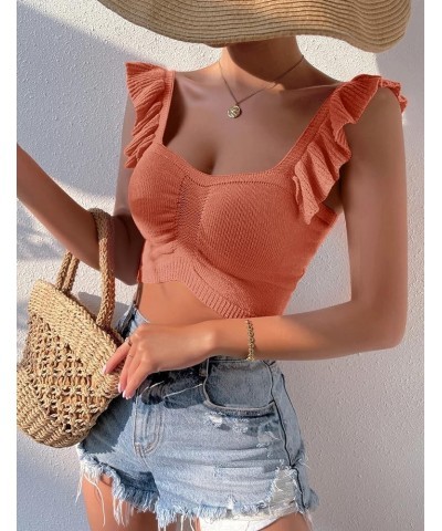 Womens Sleeveless Halter Crop Top Knit Sweater Vest Ribbed Camisole Tank Tops Orange $6.50 Sweaters