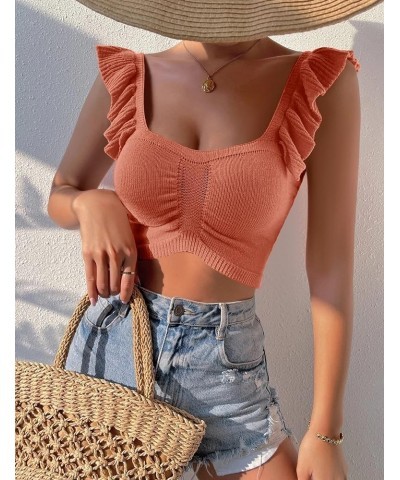 Womens Sleeveless Halter Crop Top Knit Sweater Vest Ribbed Camisole Tank Tops Orange $6.50 Sweaters