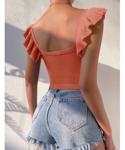 Womens Sleeveless Halter Crop Top Knit Sweater Vest Ribbed Camisole Tank Tops Orange $6.50 Sweaters