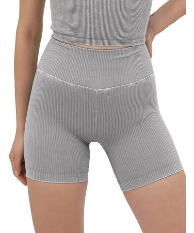 Seamless Yoga Shorts for Women, High Waist Butt Lifting Acid Washed Ribbed Workout Gym Running Biker Shorts 5 inches Grey $10...