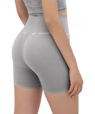 Seamless Yoga Shorts for Women, High Waist Butt Lifting Acid Washed Ribbed Workout Gym Running Biker Shorts 5 inches Grey $10...