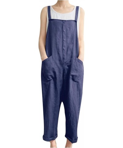 Jumpsuits for Women Casual Summer Sleeveless Long Pant Rompers Baggy Overalls B1 - Dark Blue $11.19 Overalls