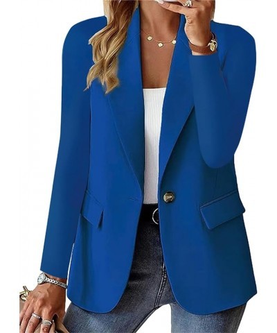 Women's Business Blazers Casual Work Office Jacket Suit Dressy Long Sleeve Lapel Button Down Open Front Solid Cardigan A-blue...