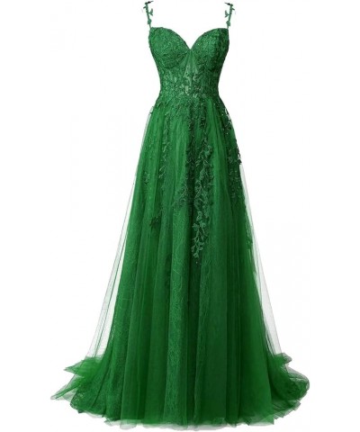 Lace Applique Tulle Prom Dress with Slit Spaghetti Straps A-Line Long Formal Evening Gowns for Women Green $45.04 Dresses