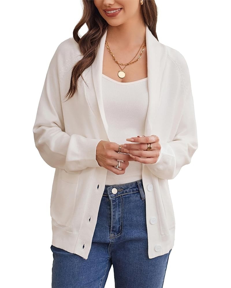 Women's Shawl Collar Sweater Blazer Long Sleeve Button Up Cardigans Lightweight Knit Jacket with Pockets White $9.68 Sweaters