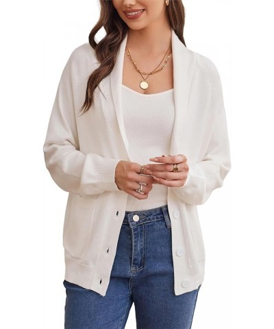 Women's Shawl Collar Sweater Blazer Long Sleeve Button Up Cardigans Lightweight Knit Jacket with Pockets White $9.68 Sweaters