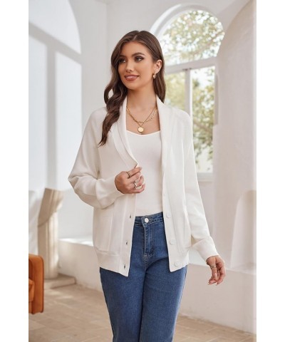 Women's Shawl Collar Sweater Blazer Long Sleeve Button Up Cardigans Lightweight Knit Jacket with Pockets White $9.68 Sweaters