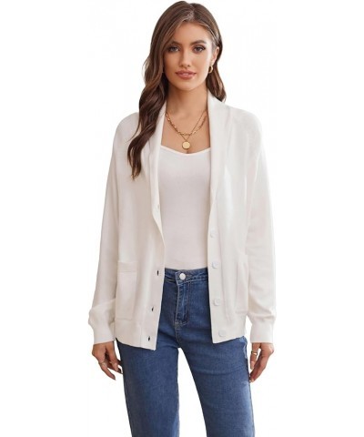 Women's Shawl Collar Sweater Blazer Long Sleeve Button Up Cardigans Lightweight Knit Jacket with Pockets White $9.68 Sweaters