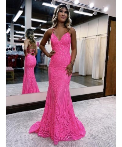 Sequin Mermaid Prom Dresses 2024 Spaghetti Straps Lace Applique Formal Evening Gowns Teal Green $42.50 Dresses