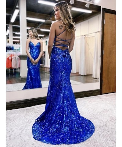 Sequin Mermaid Prom Dresses 2024 Spaghetti Straps Lace Applique Formal Evening Gowns Teal Green $42.50 Dresses