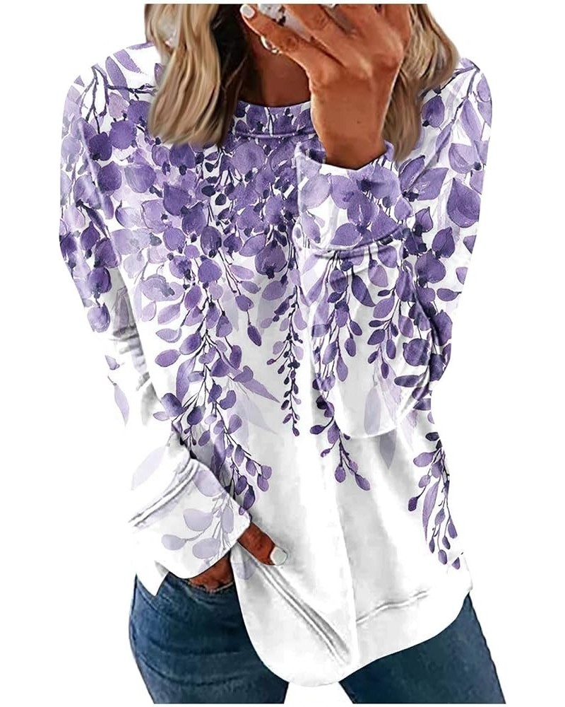 Womens Oversized T Shirts,Women's Casual Fashion Print Long Sleeve O-Neck Pullover Top 01-purple $9.08 T-Shirts