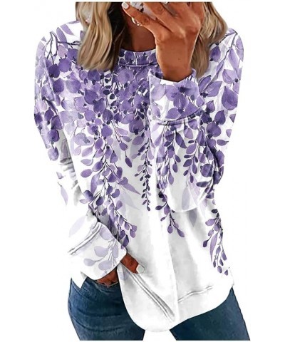 Womens Oversized T Shirts,Women's Casual Fashion Print Long Sleeve O-Neck Pullover Top 01-purple $9.08 T-Shirts