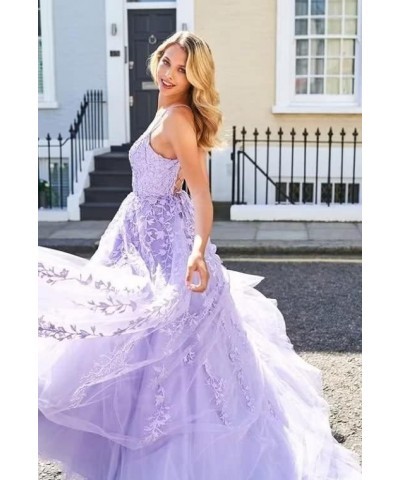 Lace Applique Tulle Prom Dress with Slit Spaghetti Straps A-Line Long Formal Evening Gowns for Women Green $45.04 Dresses