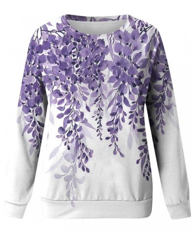 Womens Oversized T Shirts,Women's Casual Fashion Print Long Sleeve O-Neck Pullover Top 01-purple $9.08 T-Shirts