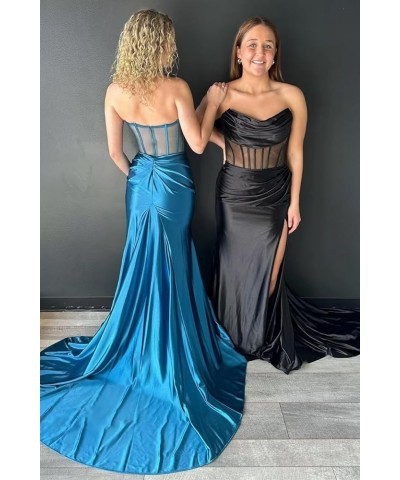 Strapless Long Prom Dresses for Women 2024 Mermaid Satin Formal Evening Dress with Slit Lilac $25.30 Dresses