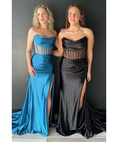 Strapless Long Prom Dresses for Women 2024 Mermaid Satin Formal Evening Dress with Slit Lilac $25.30 Dresses